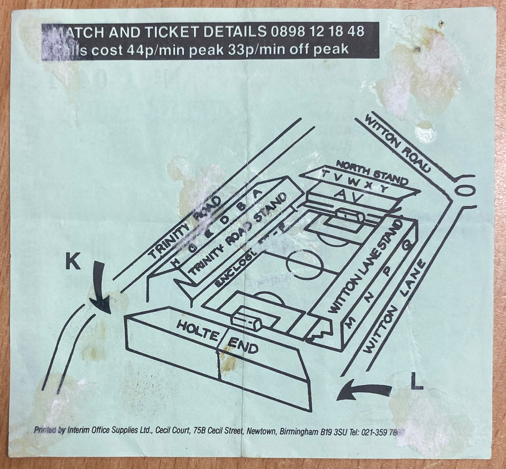 1990/91 ORIGINAL DIVISION 1 UNUSED TICKET ASTON VILLA V TOTTENHAM HOTSPUR