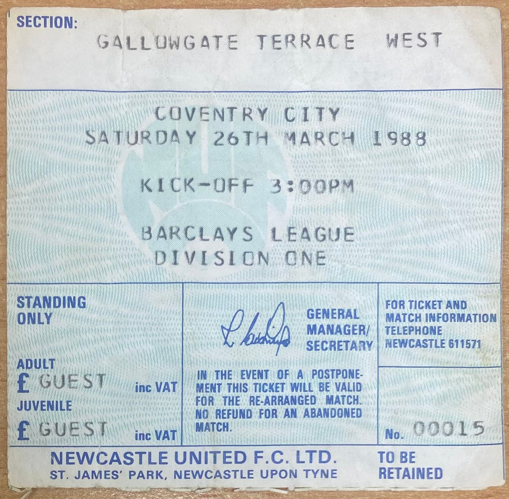 1987/88 ORIGINAL DIVISION 1 TICKET NEWCASTLE UNITED V COVENTRY CITY