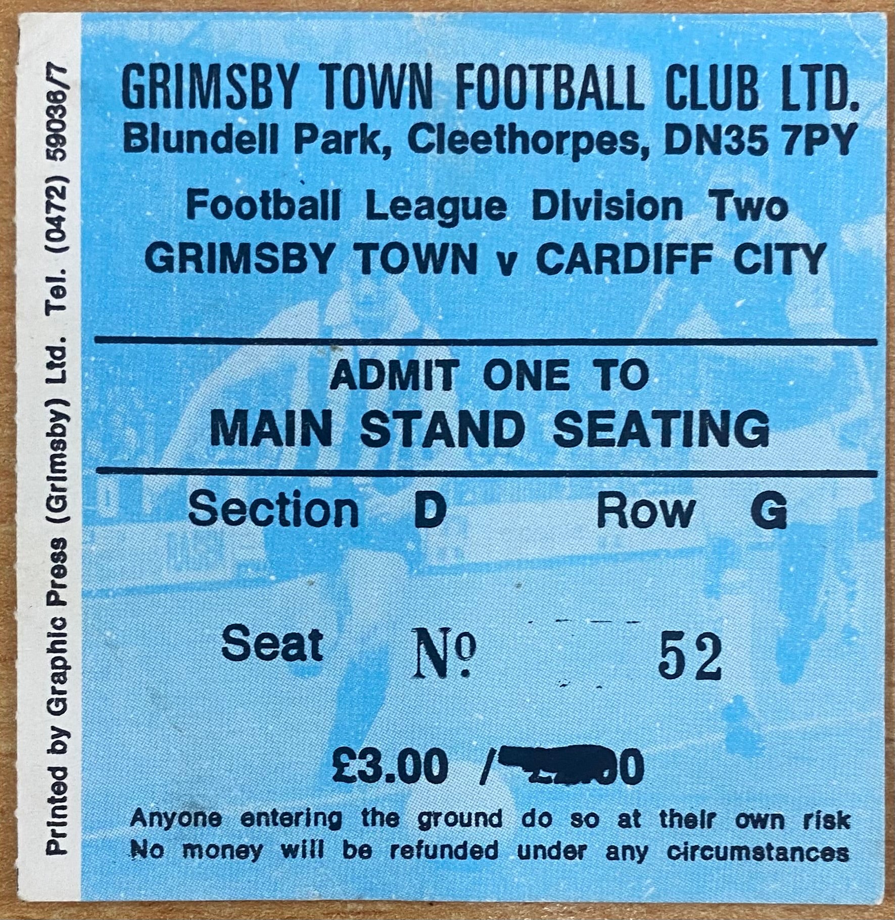 1980/81 ORIGINAL DIVISION TWO TICKET GRIMSBY TOWN V CARDIFF CITY