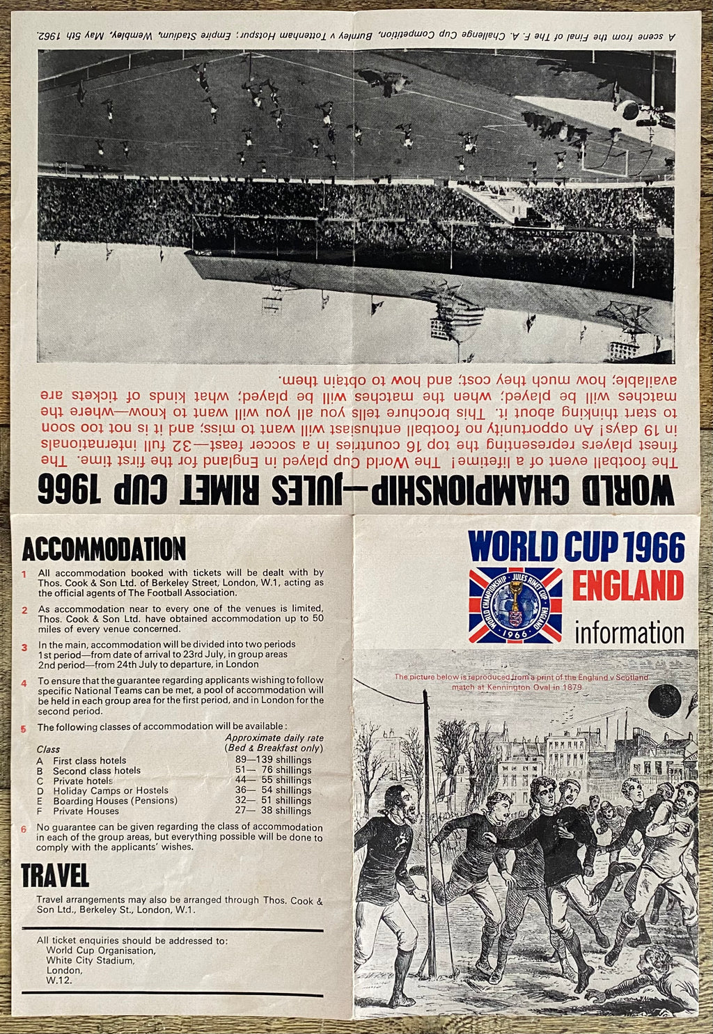 1966 WORLD CUP ORIGINAL OFFICIAL TICKET INFORMATION FOLD OUT BOOKLET