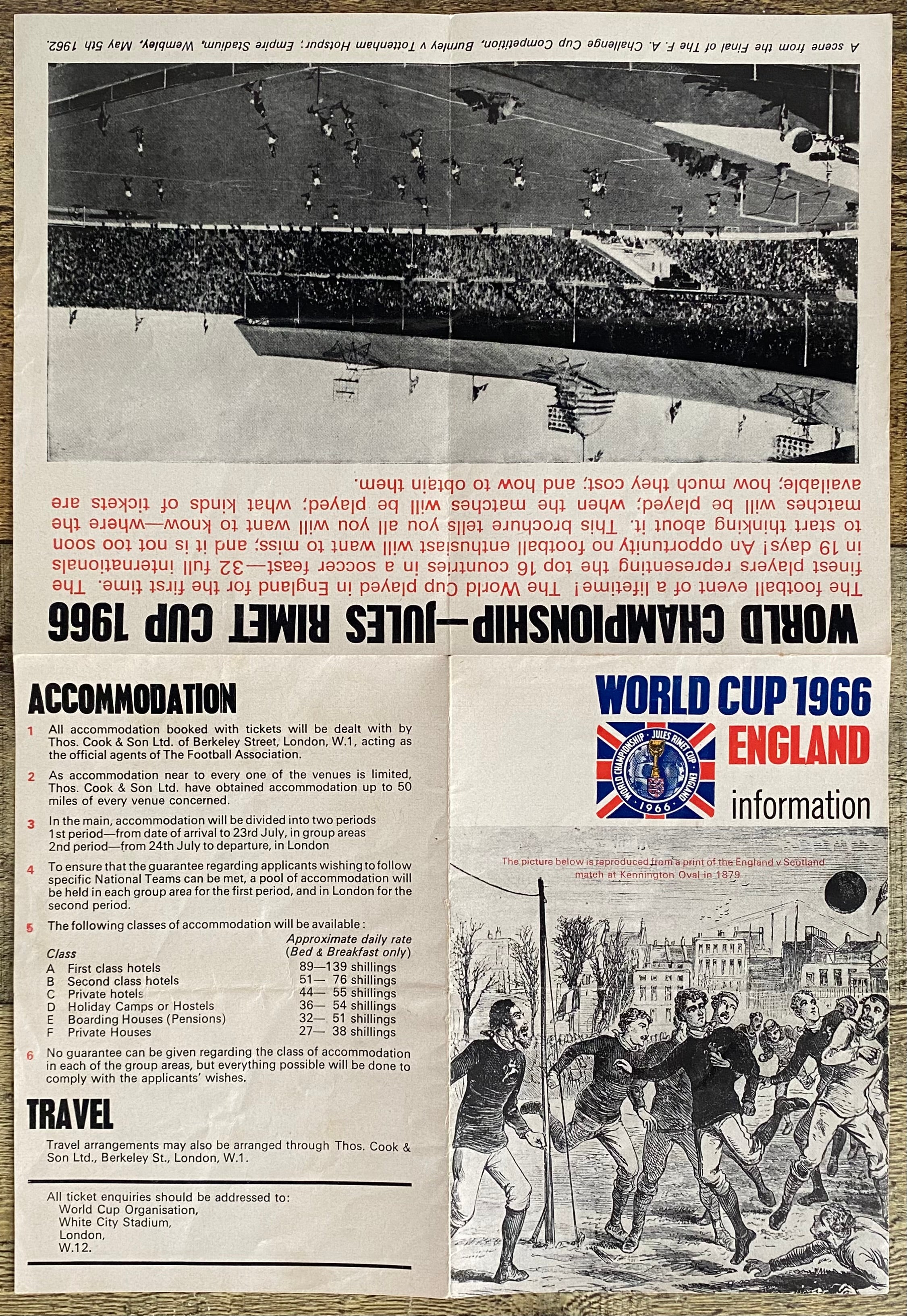 1966 WORLD CUP ORIGINAL OFFICIAL TICKET INFORMATION FOLD OUT BOOKLET