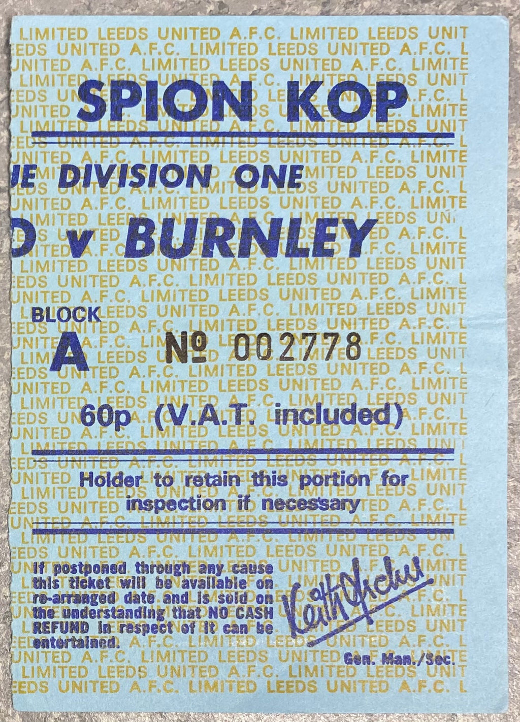 1975/76 ORIGINAL DIVISION ONE TICKET LEEDS UNITED V BURNLEY