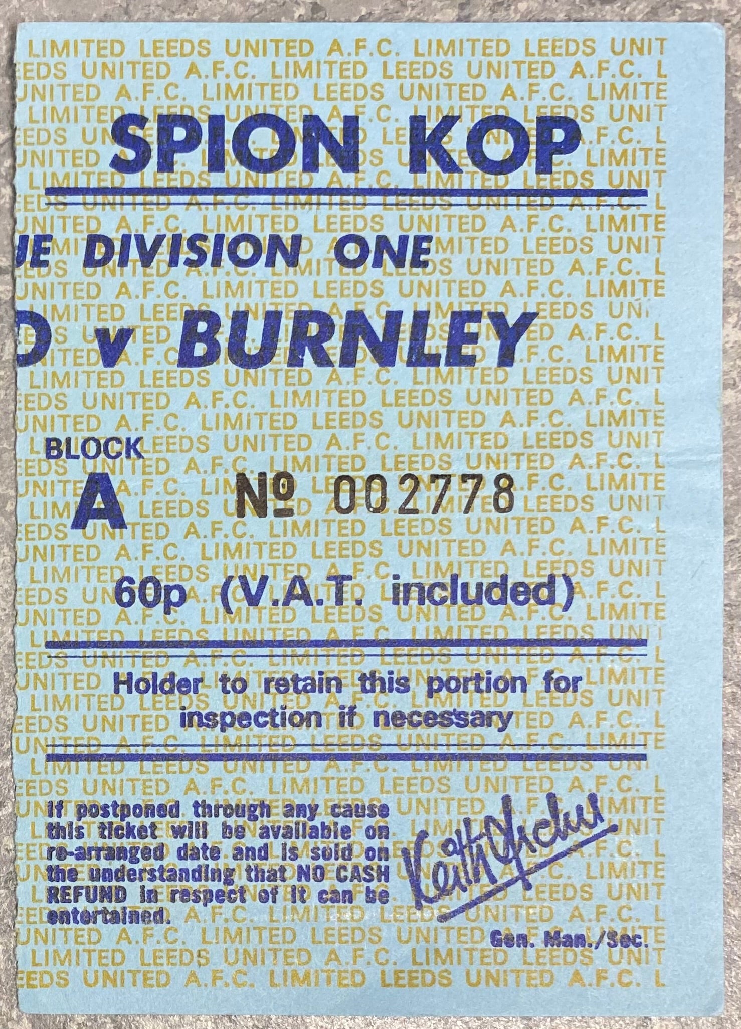 1975/76 ORIGINAL DIVISION ONE TICKET LEEDS UNITED V BURNLEY