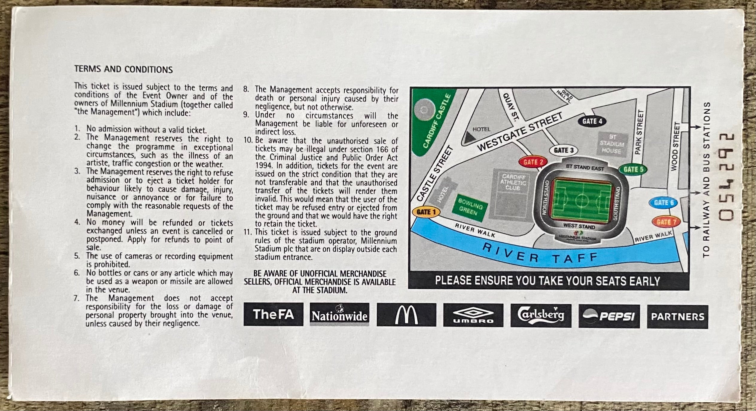 2003 ORIGINAL FA CUP FINAL TICKET ARSENAL V SOUTHAMPTON @ CARDIFF