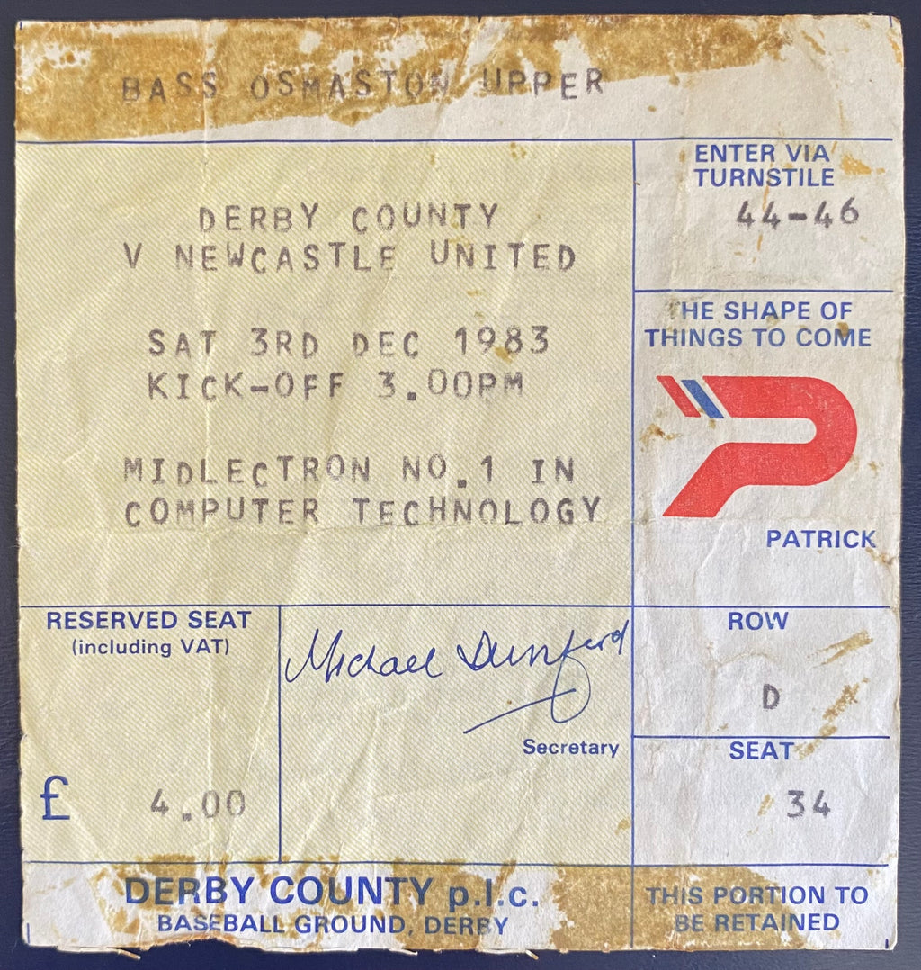 1983/84 ORIGINAL DIVISION 2 TICKET DERBY COUNTY V NEWCASTLE UNITED