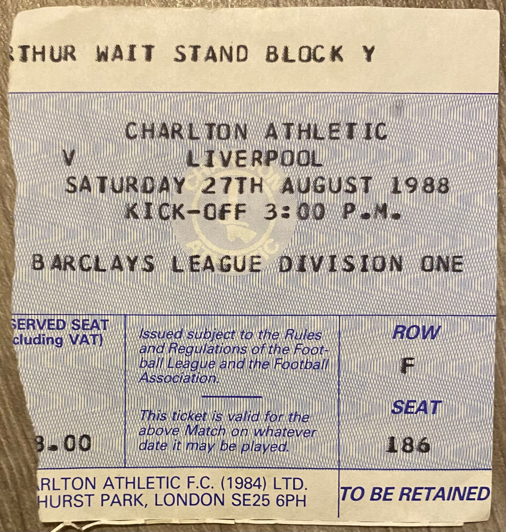 1988/89 ORIGINAL DIVISION ONE TICKET CHARLTON ATHLETIC  V LIVERPOOL
