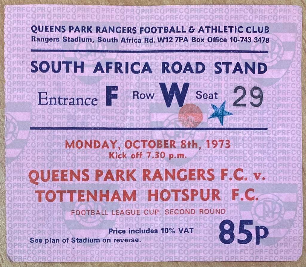 1973/74 ORIGINAL LEAGUE CUP 2ND ROUND TICKET QUEENS PARK RANGERS V TOTTENHAM HOTSPUR