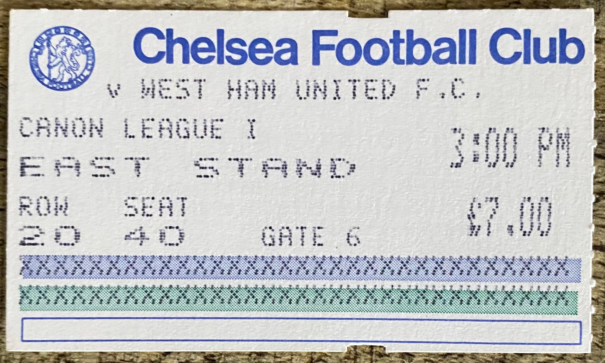 1985/86 ORIGINAL DIVISION 1 TICKET CHELSEA V WEST HAM UNITED