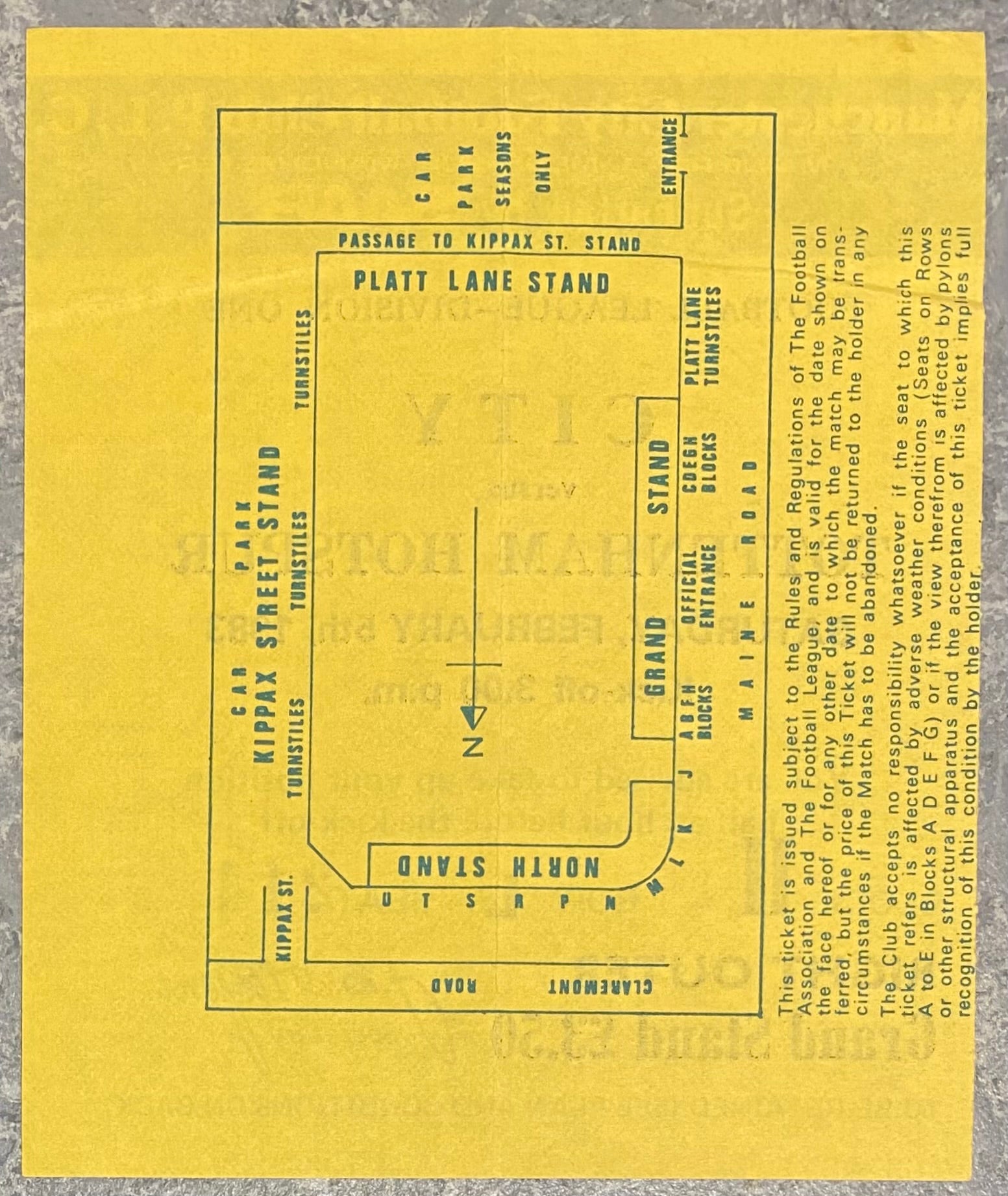 1982/83 ORIGINAL DIVISION ONE TICKET MANCHESTER CITY V TOTTENHAM HOTSPUR