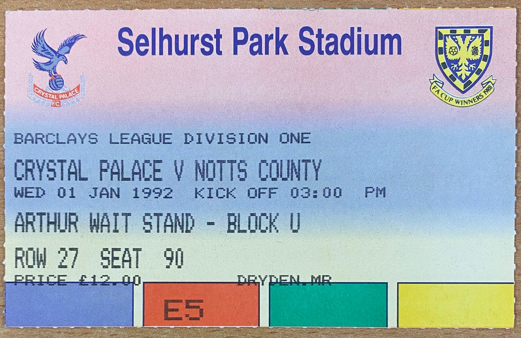 1991/92 ORIGINAL DIVISION 1 TICKET CRYSTAL PALACE V NOTTS COUNTY