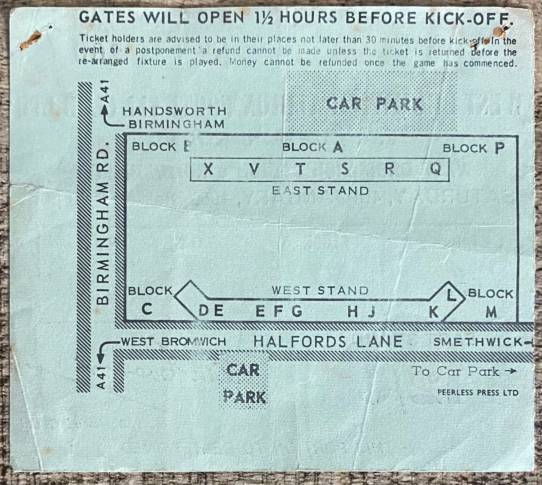 1968/69 ORIGINAL FA CUP 3RD ROUND TICKET WEST BROMWICH ALBION V NORWICH CITY