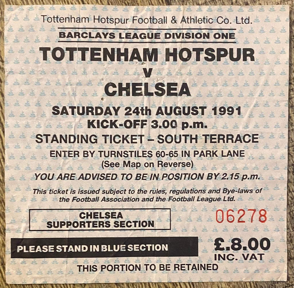 1991/92 ORIGINAL DIVISION 1 TICKET TOTTENHAM HOTSPUR V CHELSEA