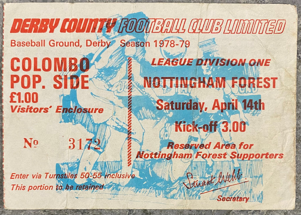 1978/79 ORIGINAL DIVISION 1 TICKET DERBY COUNTY V NOTTINGHAM FOREST
