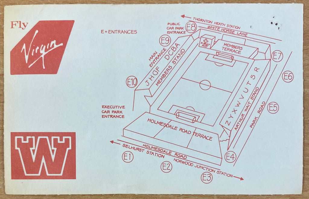 1990/91 ORIGINAL DIVISION 1 TICKET CRYSTAL PALACE V ARSENAL