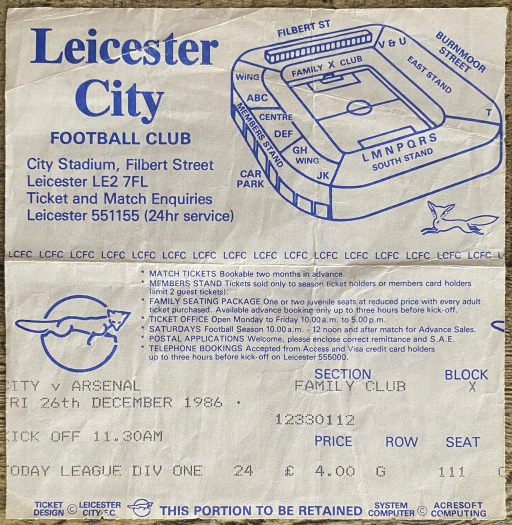 1986/87 ORIGINAL DIVISION 1 TICKET LEICESTER CITY V ARSENAL