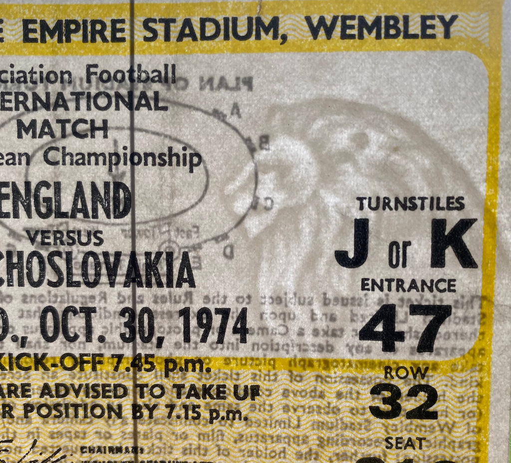 1974 ORIGINAL EUROPEAN CHAMPIONSHIPS QUALIFYING TICKET ENGLAND V CZECHOSLOVAKIA