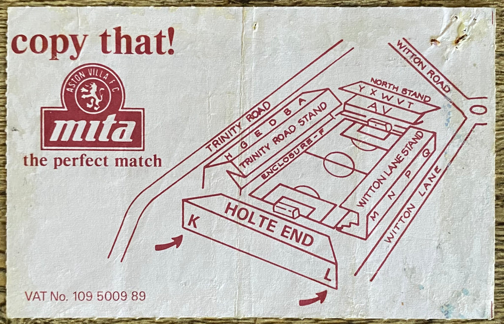 1992/93 ORIGINAL PREMIER LEAGUE TICKET ASTON VILLA V QUEENS PARK RANGERS