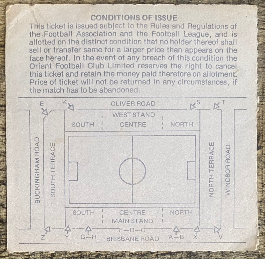 1980/81 ORIGINAL DIVISION 2 TICKET ORIENT V WEST HAM UNITED