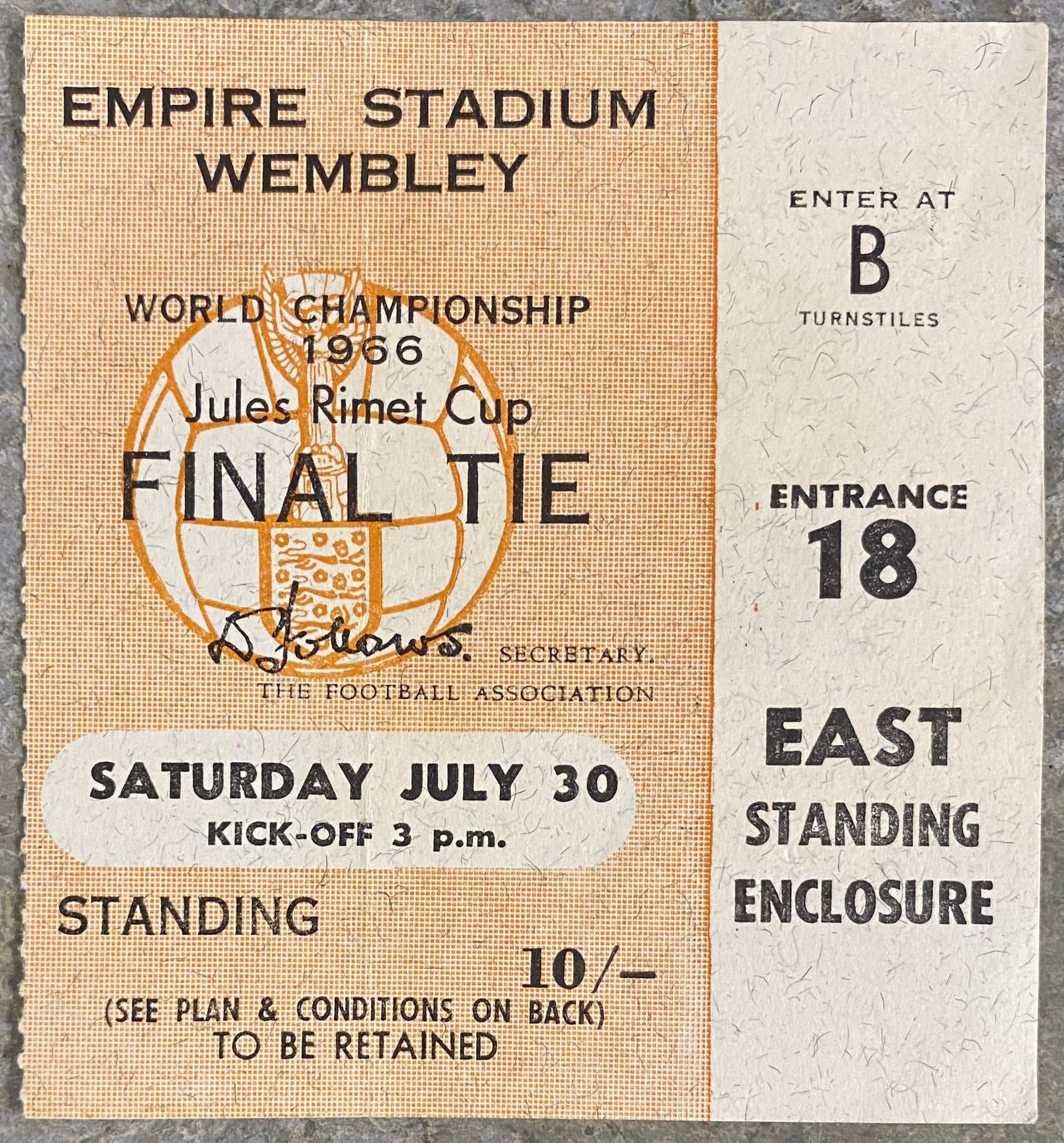 1966 ORIGINAL WORLD CUP FINAL TICKET ENGLAND V WEST GERMANY @ WEMBLEY