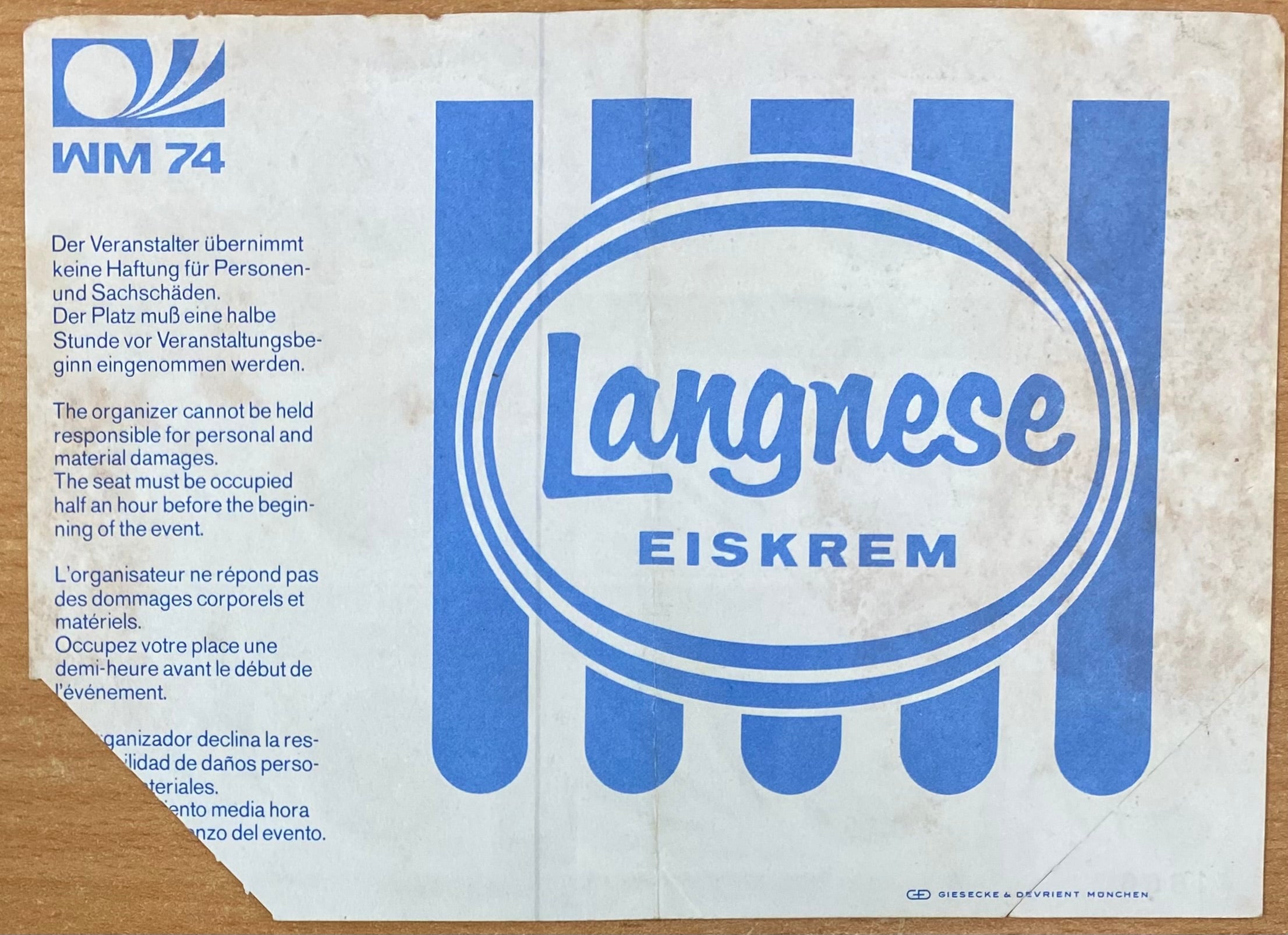 1974 ORIGINAL WORLD CUP 1ST ROUND TICKET SWEDEN V URUGUAY @ DUSSELDORF