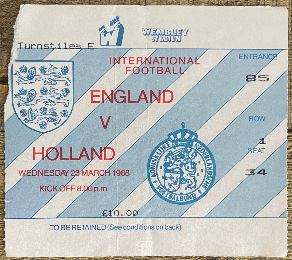 1988 ORIGINAL INTERNATIONAL TICKET ENGLAND V NETHERLANDS
