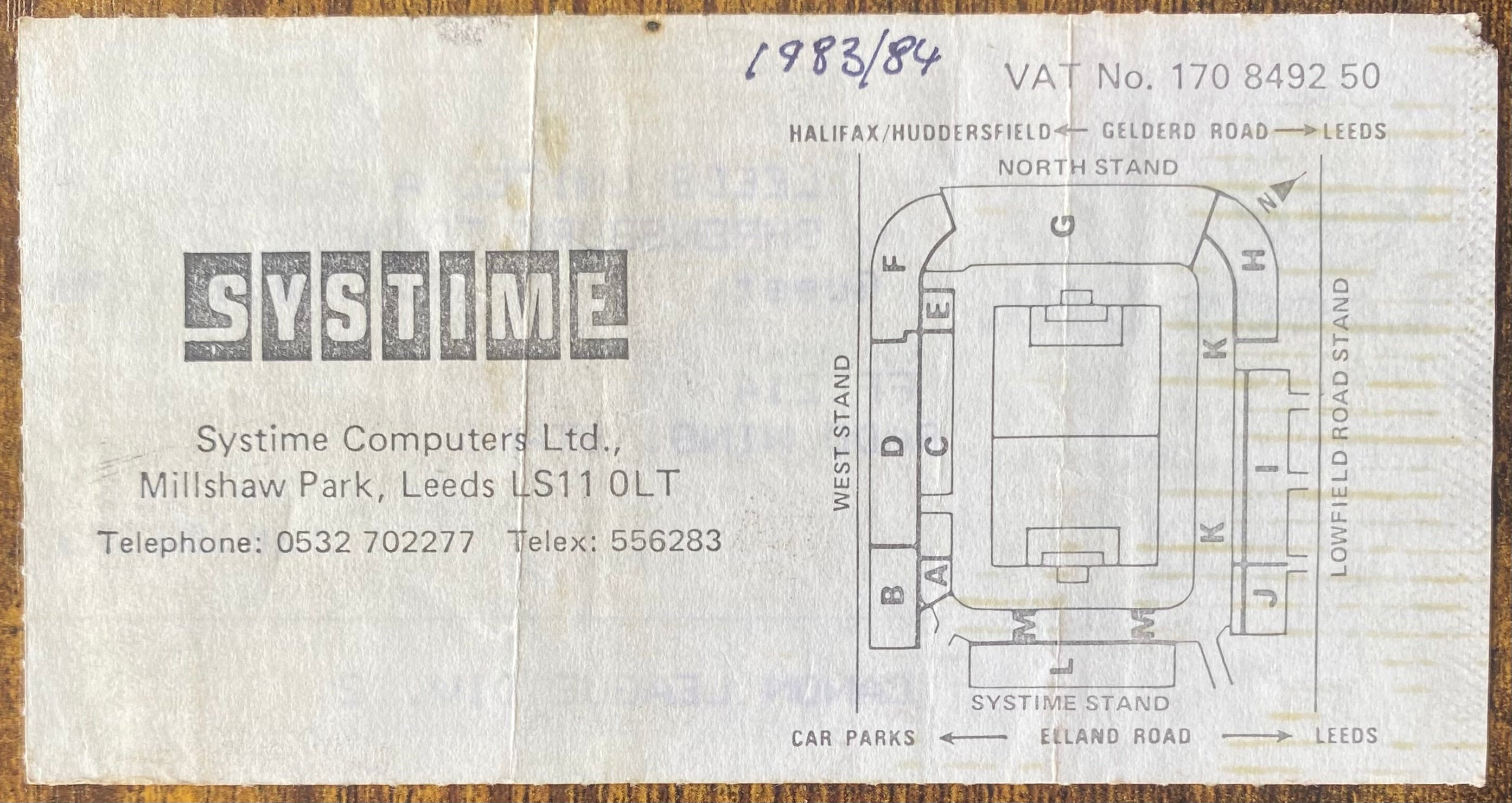 1983/84 ORIGINAL DIVISION TWO TICKET LEEDS UNITED V SHREWSBURY TOWN