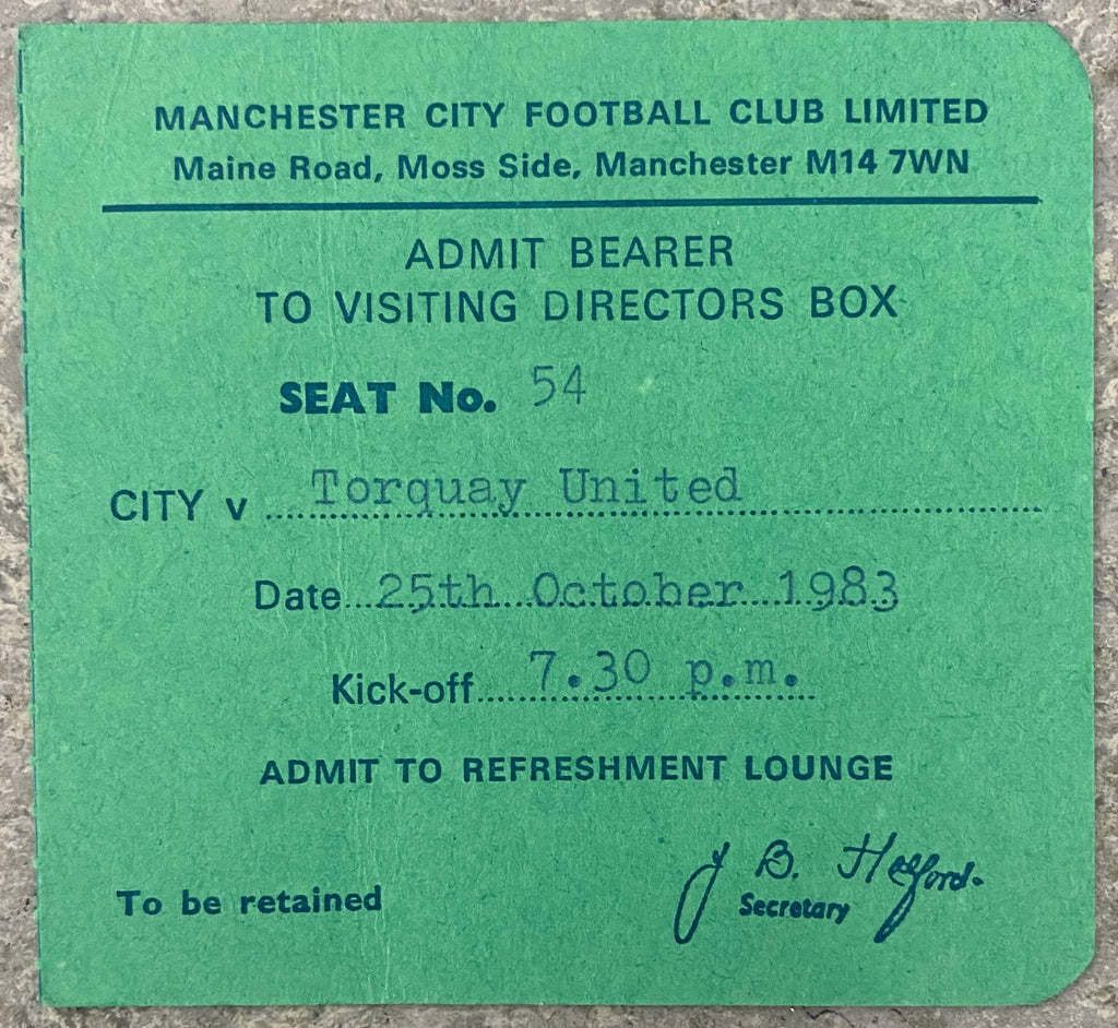 1983/84 ORIGINAL LEAGUE CUP 2ND ROUND 2ND LEG TICKET MANCHESTER CITY V TORQUAY UNITED