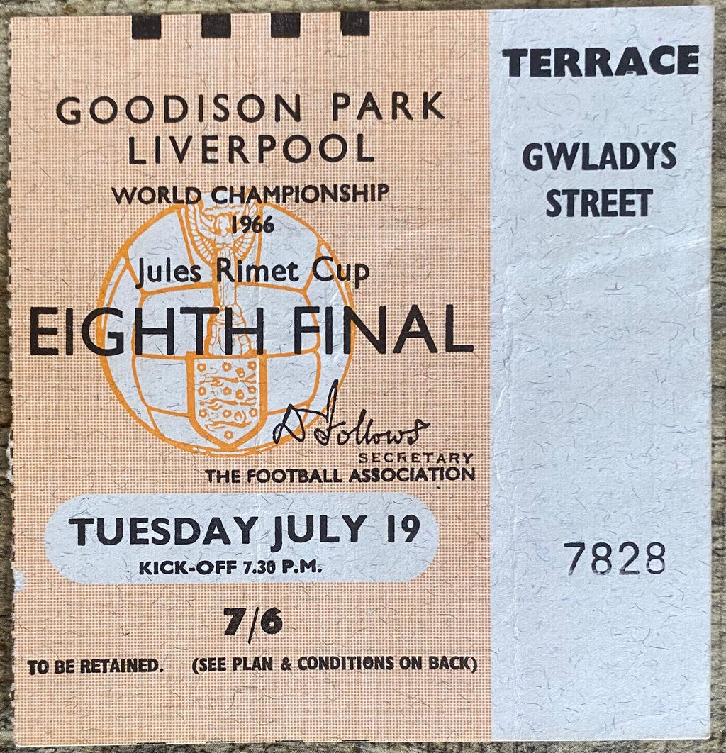 1966 ORIGINAL WORLD CUP 1ST ROUND TICKET BRAZIL V PORTUGAL @ GOODISON PARK