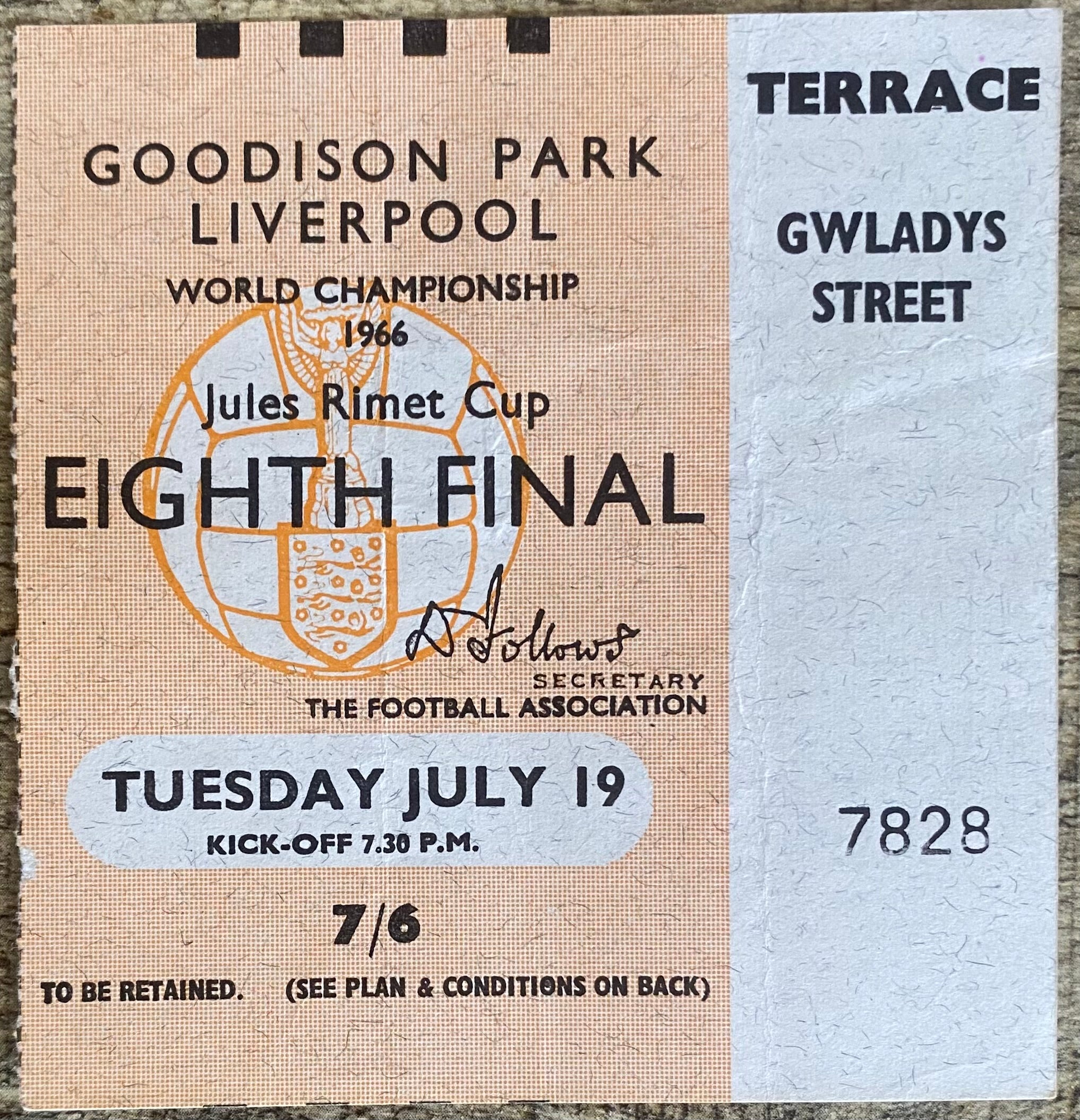 1966 ORIGINAL WORLD CUP 1ST ROUND TICKET BRAZIL V PORTUGAL @ GOODISON PARK