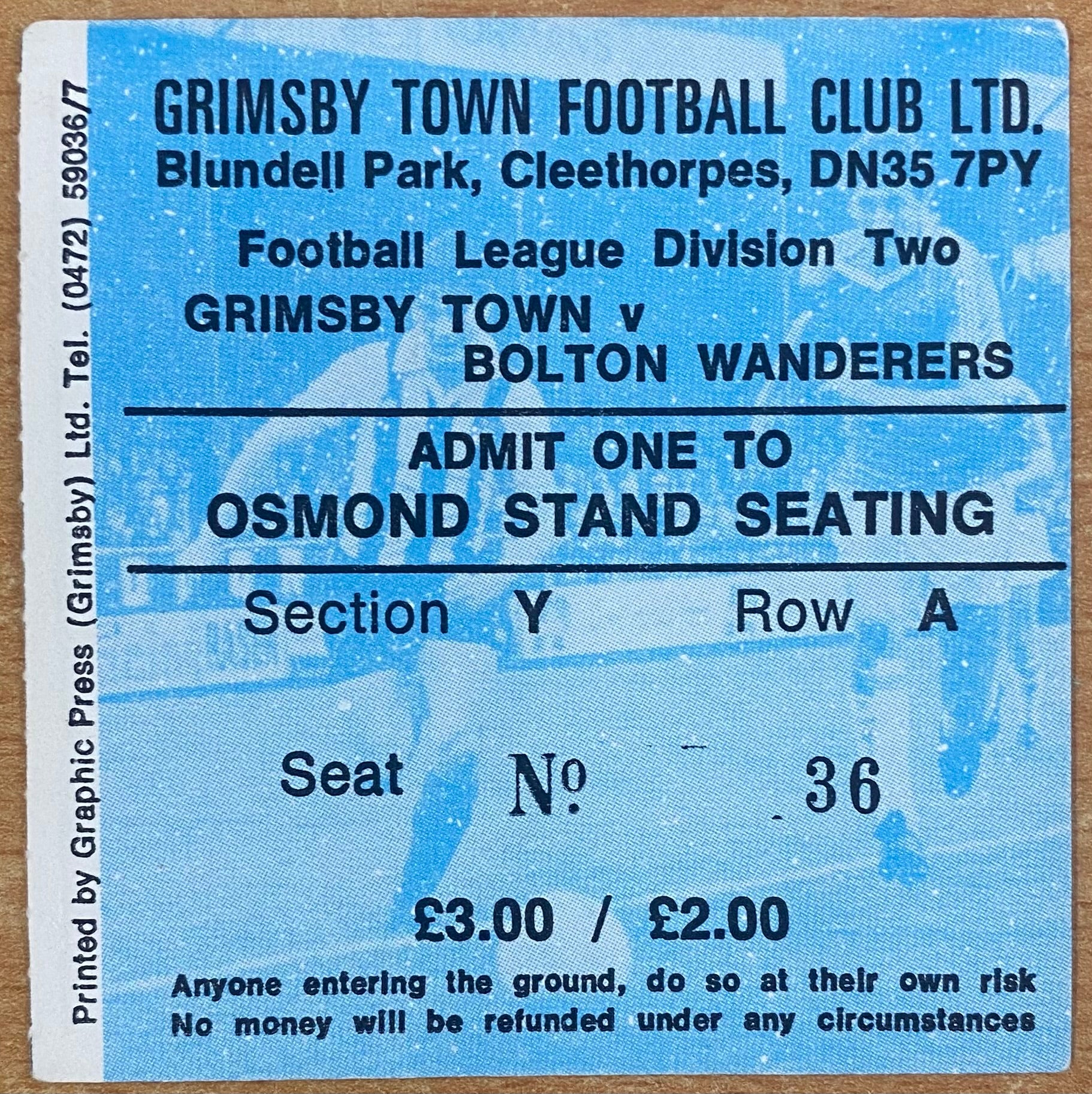 1980/81 ORIGINAL DIVISION TWO TICKET GRIMSBY TOWN V BOLTON WANDERERS