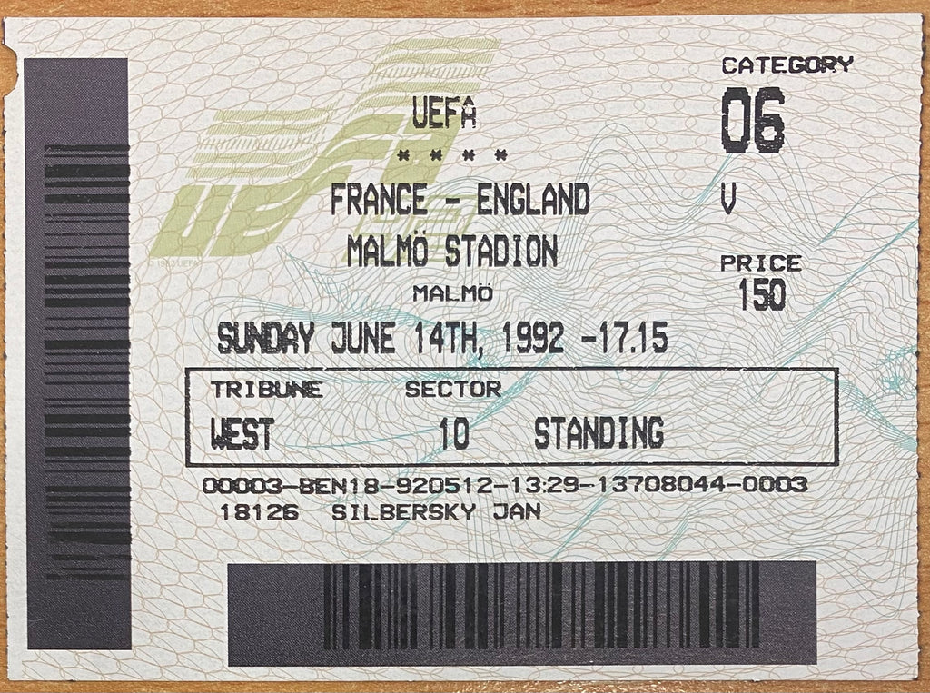 1992 ORIGINAL EURO 92 TICKET ENGLAND V FRANCE @ MALMO