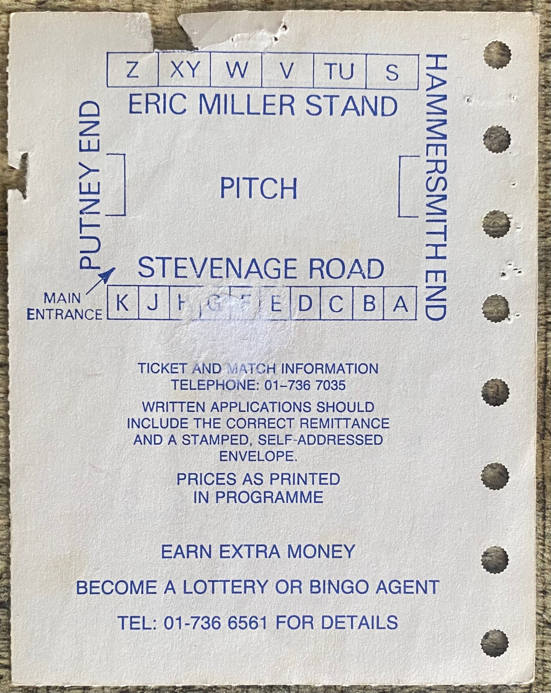 1987/88 ORIGINAL DIVISION 3 TICKET FULHAM V YORK CITY