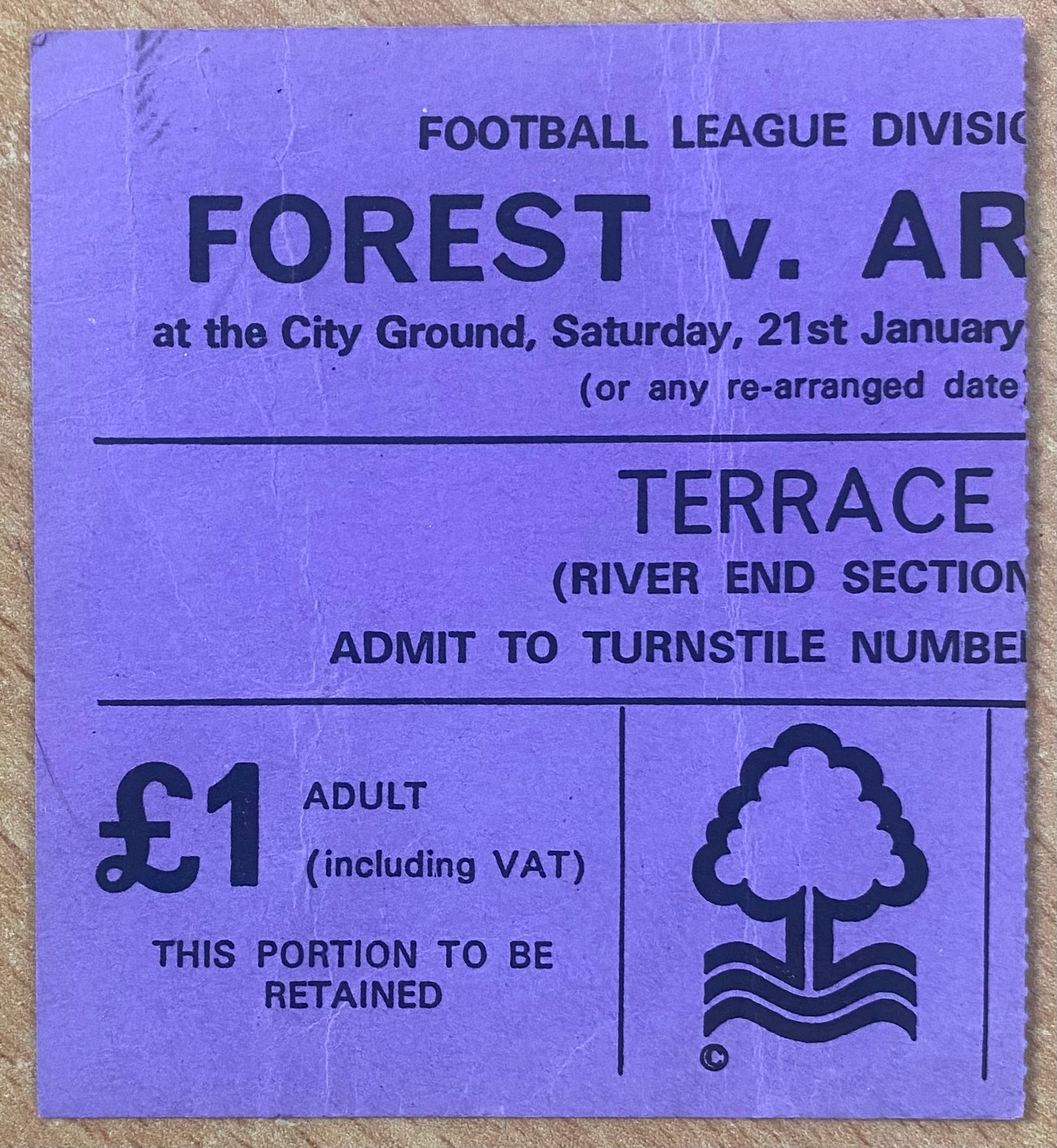 1977/78 ORIGINAL DIVISION 1 TICKET NOTTINGHAM FOREST V ARSENAL