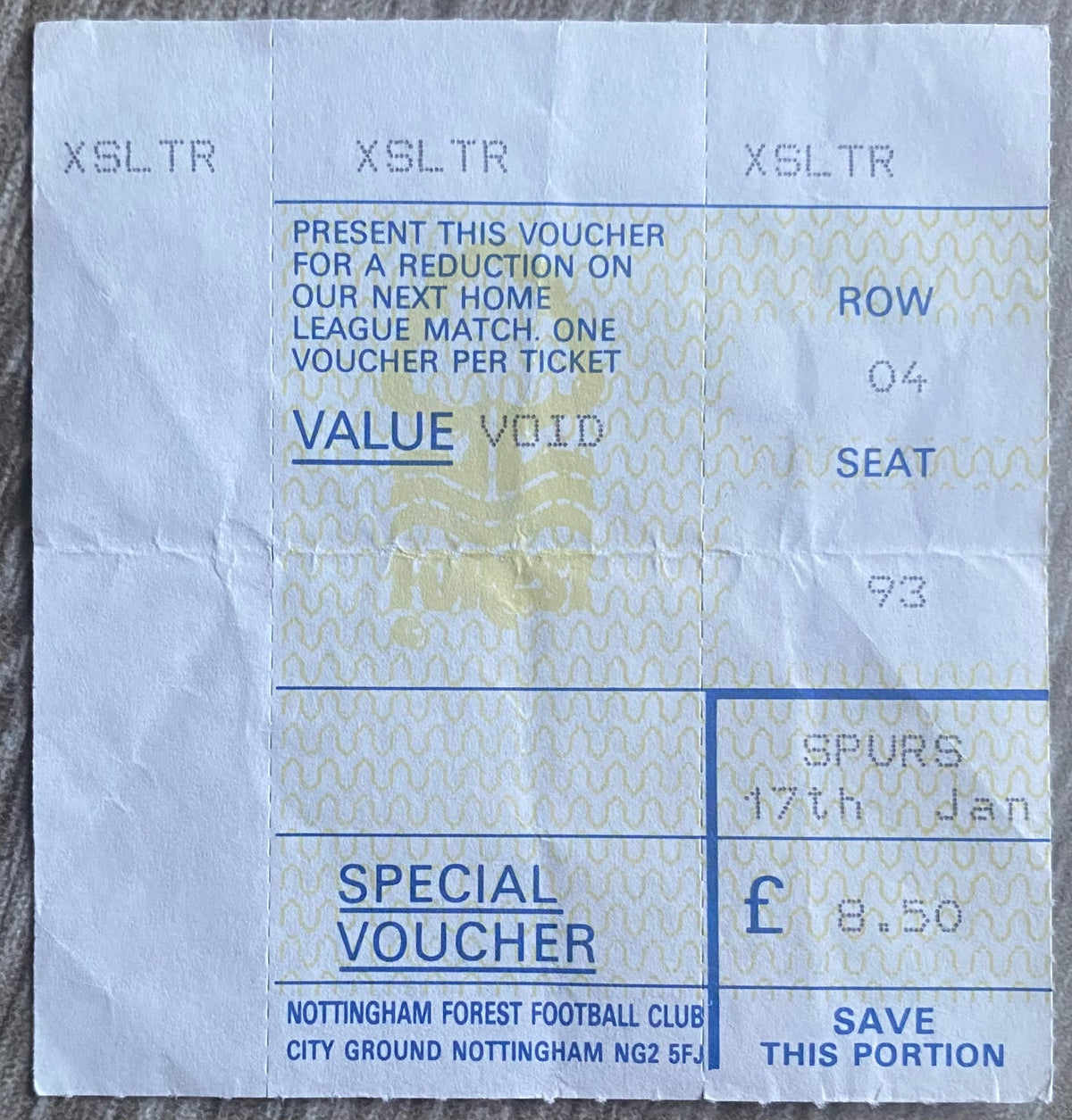 1989/90 ORIGINAL LITTLEWOODS CUP 5TH ROUND TICKET NOTTINGHAM FOREST V TOTTENHAM HOTSPUR