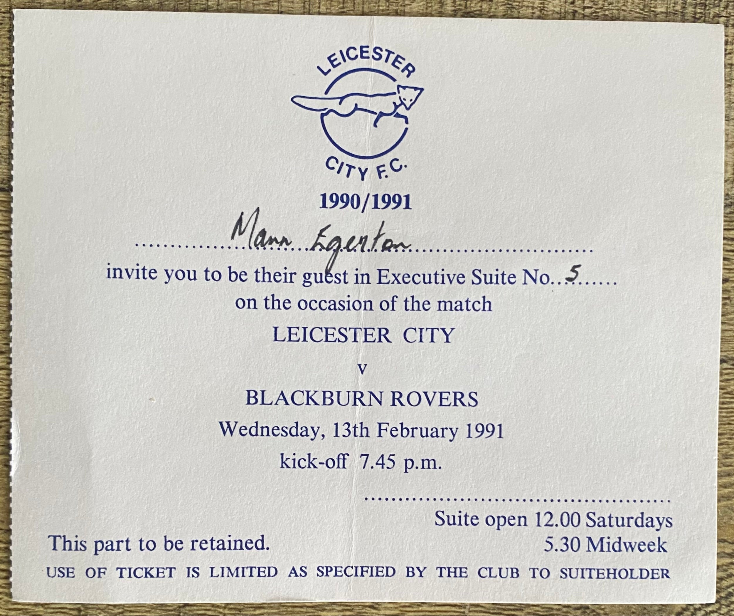 1990/91 ORIGINAL DIVISION 2 TICKET LEICESTER CITY V BLACKBURN ROVERS