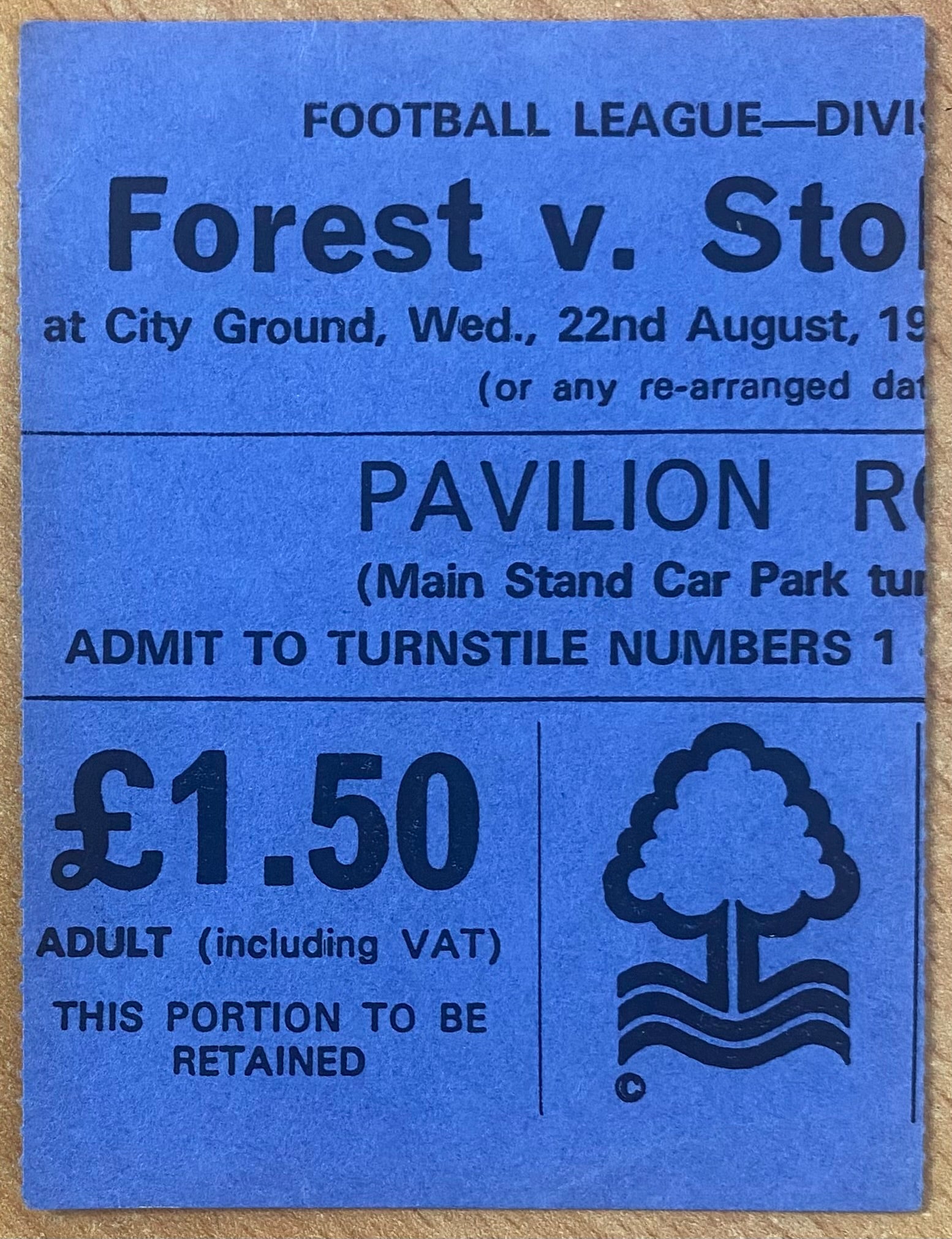 1979/80 ORIGINAL DIVISION 1 TICKET NOTTINGHAM FOREST V STOKE CITY