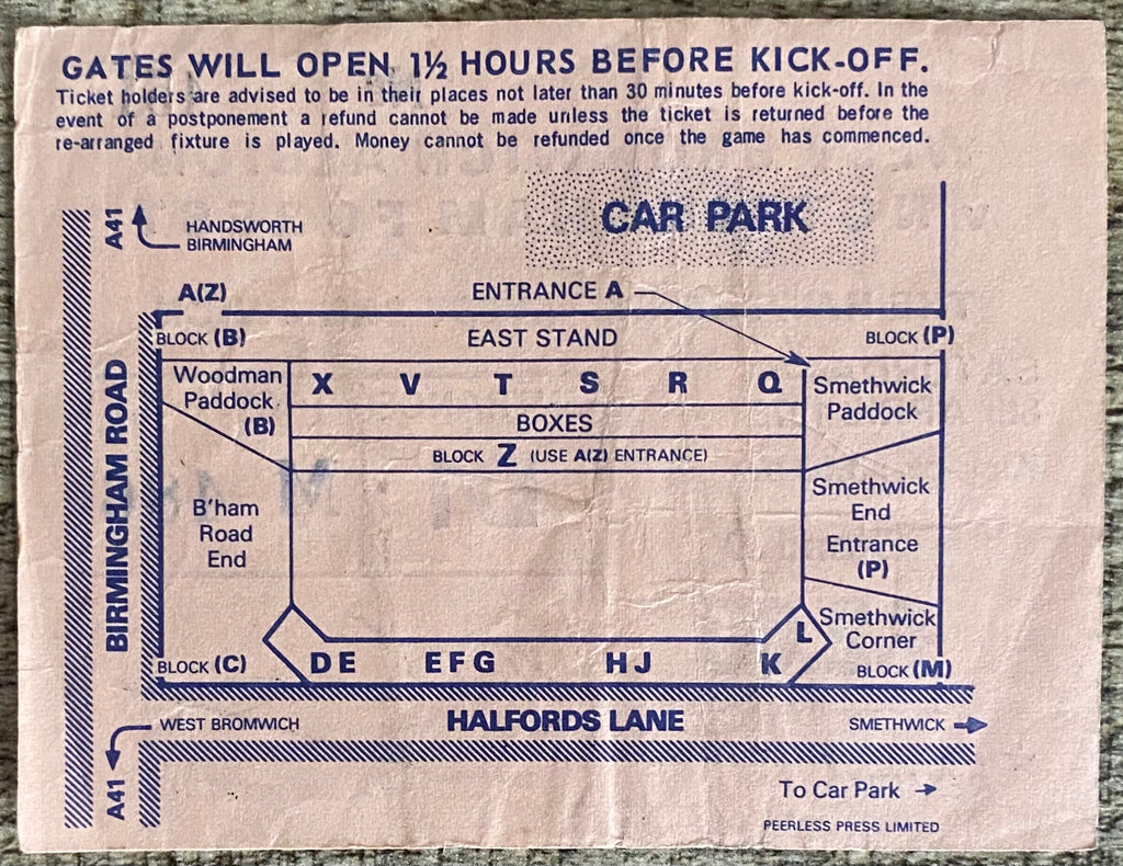1977/78 ORIGINAL DIVISION 1 TICKET WEST BROMWICH ALBION V NOTTINGHAM FOREST