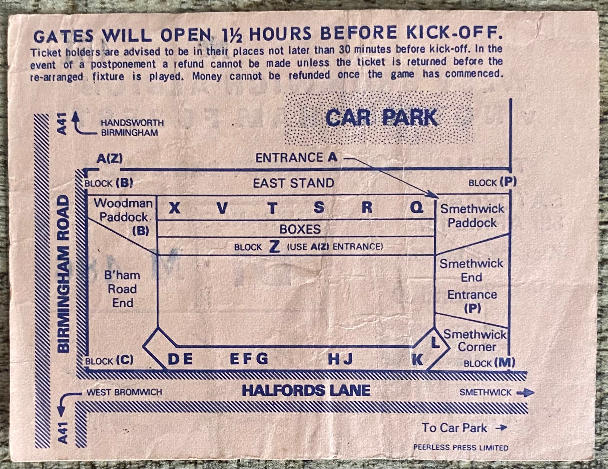 1977/78 ORIGINAL DIVISION 1 TICKET WEST BROMWICH ALBION V NOTTINGHAM FOREST