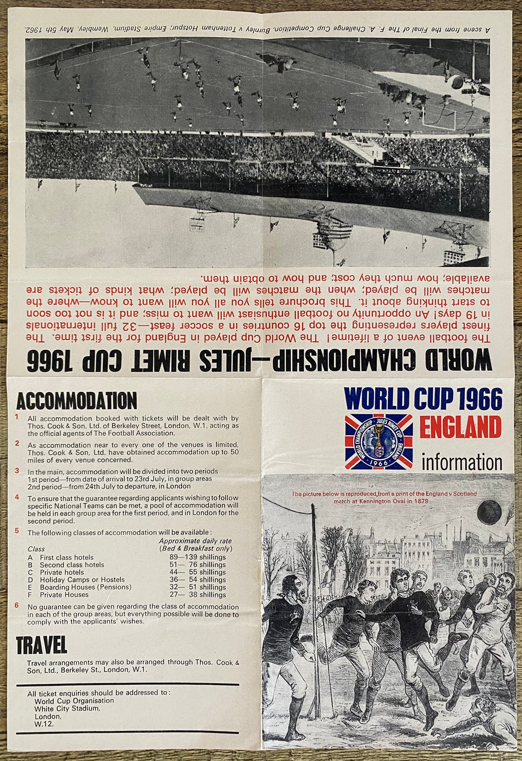 1966 WORLD CUP ORIGINAL OFFICIAL TICKET INFORMATION FOLD OUT BOOKLET