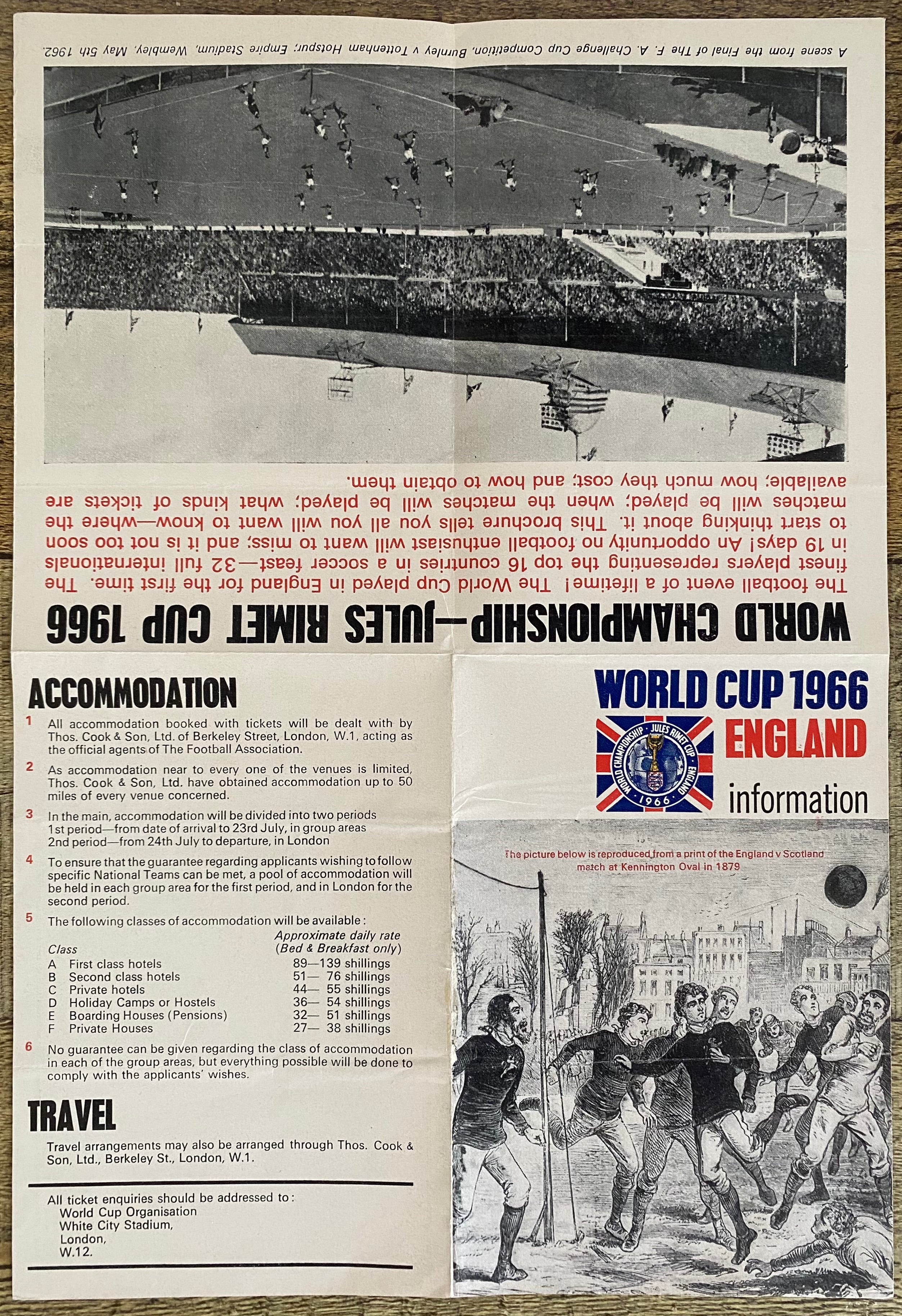 1966 WORLD CUP ORIGINAL OFFICIAL TICKET INFORMATION FOLD OUT BOOKLET