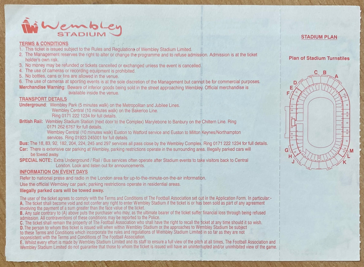 1997 ORIGINAL UNUSED FA CUP FINAL TICKET MIDDLESBROUGH V CHELSEA