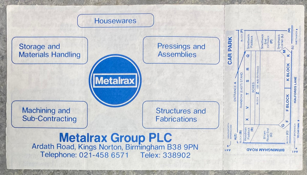 1987/88 ORIGINAL DIVISION TWO UNUSED TICKET WEST BROMWICH ALBION V LEEDS UNITED
