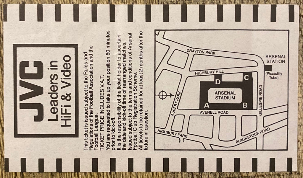 1992/93  ORIGINAL PREMIER LEAGUE TICKET ARSENAL V LEEDS UNITED