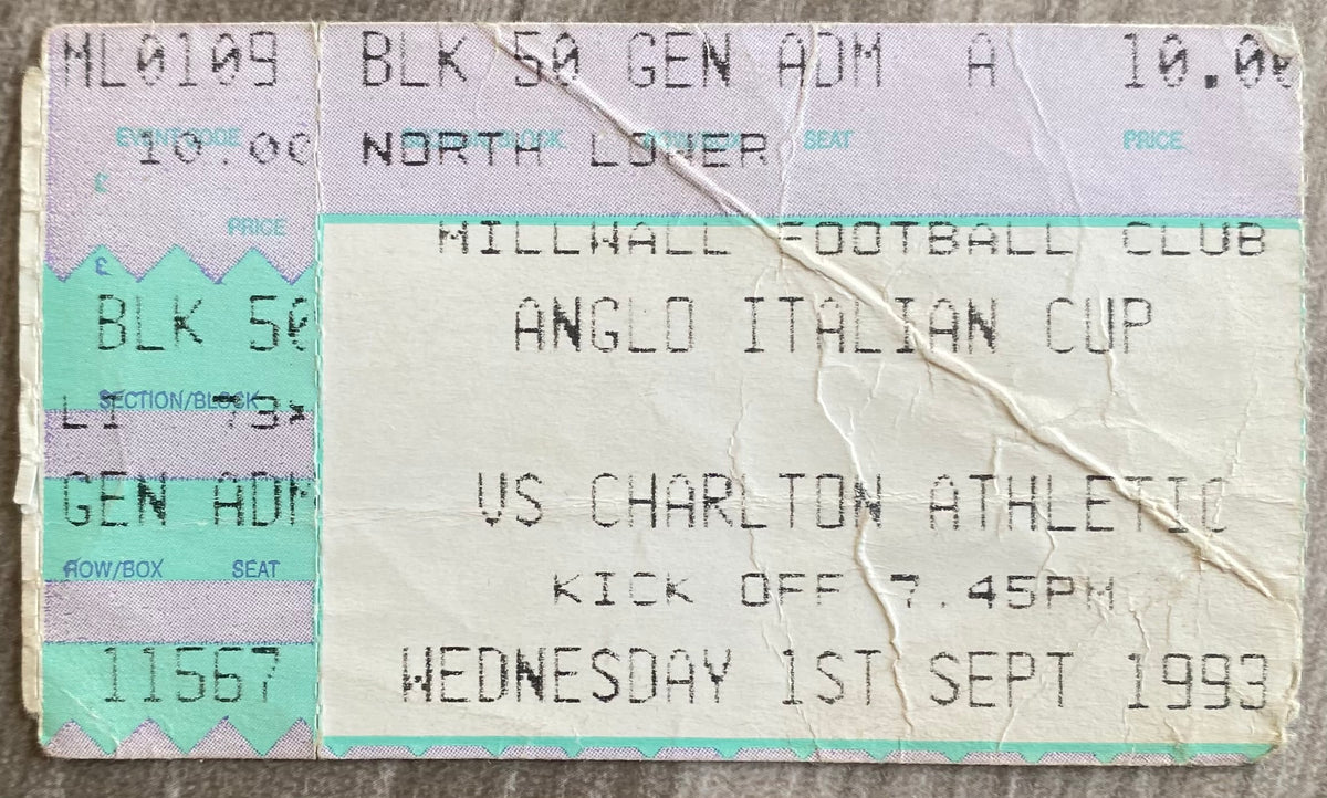 1993/94 ORIGINAL ANGLO ITALIAN CUP TICKET MILLWALL V CHARLTON ATHLETIC