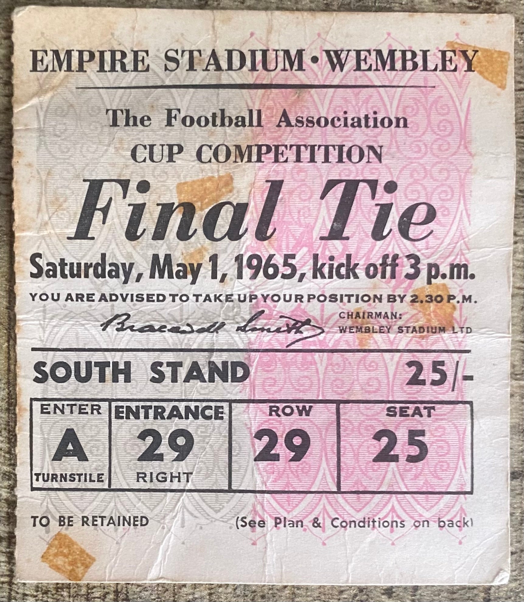 1965 ORIGINAL FA CUP FINAL TICKET LIVERPOOL V LEEDS UNITED