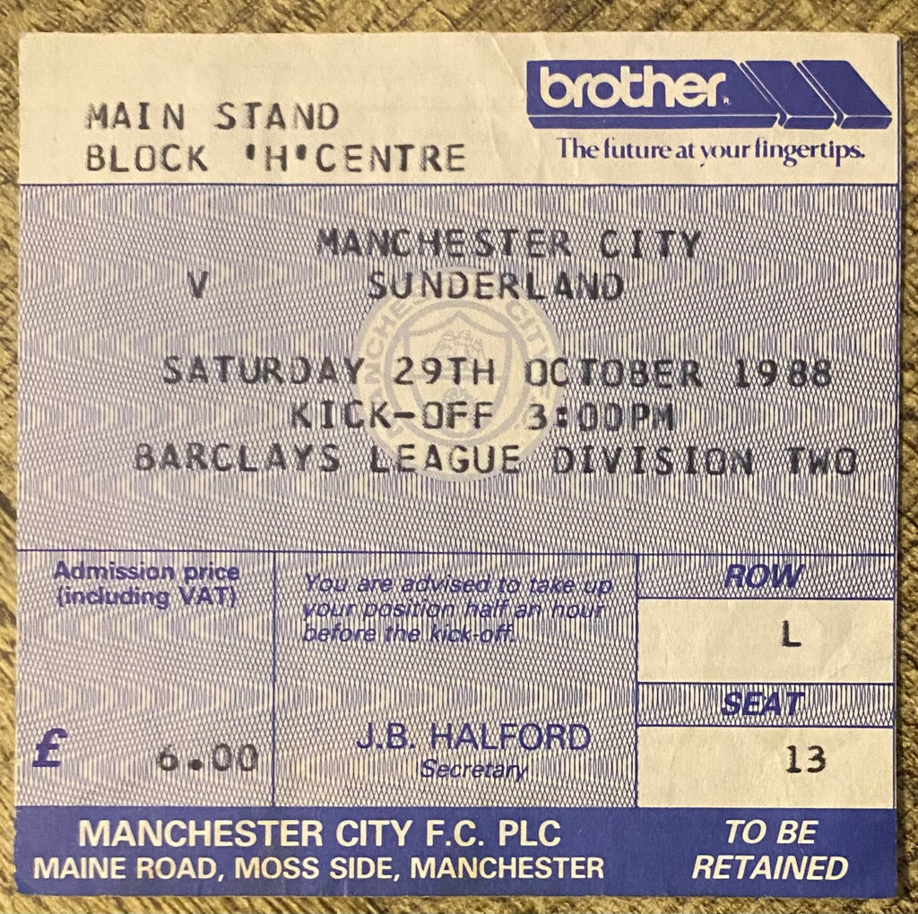 1988/89 ORIGINAL DIVISION 2 TICKET MANCHESTER CITY V SUNDERLAND