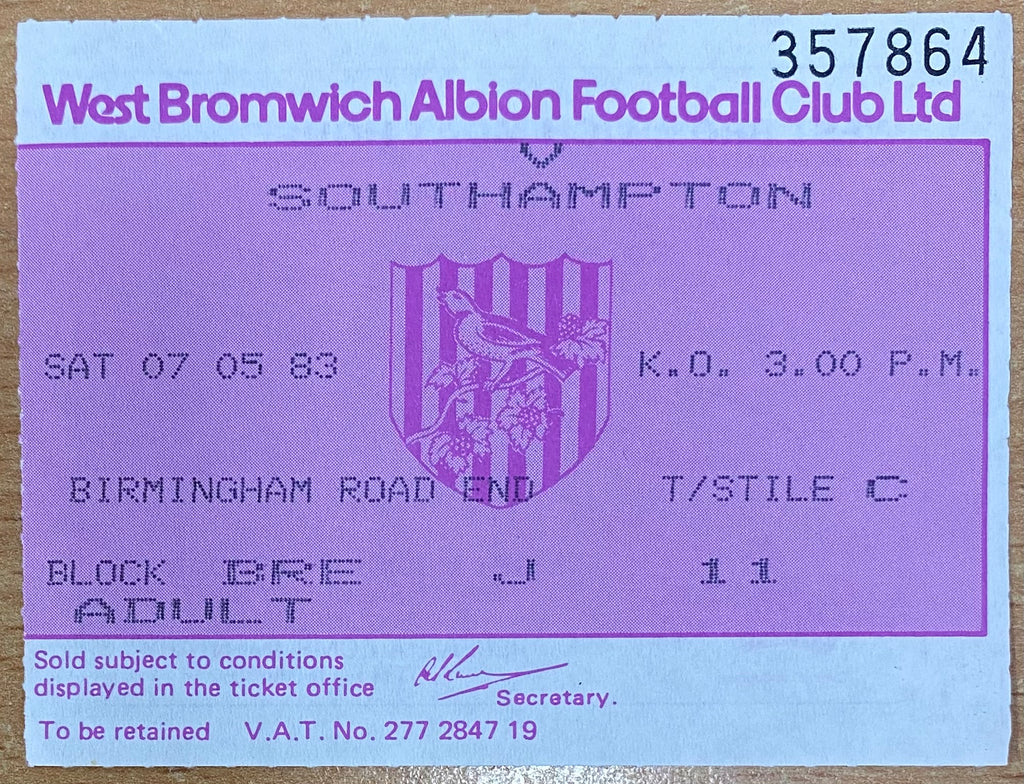 1982/83 ORIGINAL DIVISION 1 TICKET WEST BROMWICH ALBION V SOUTHAMPTON