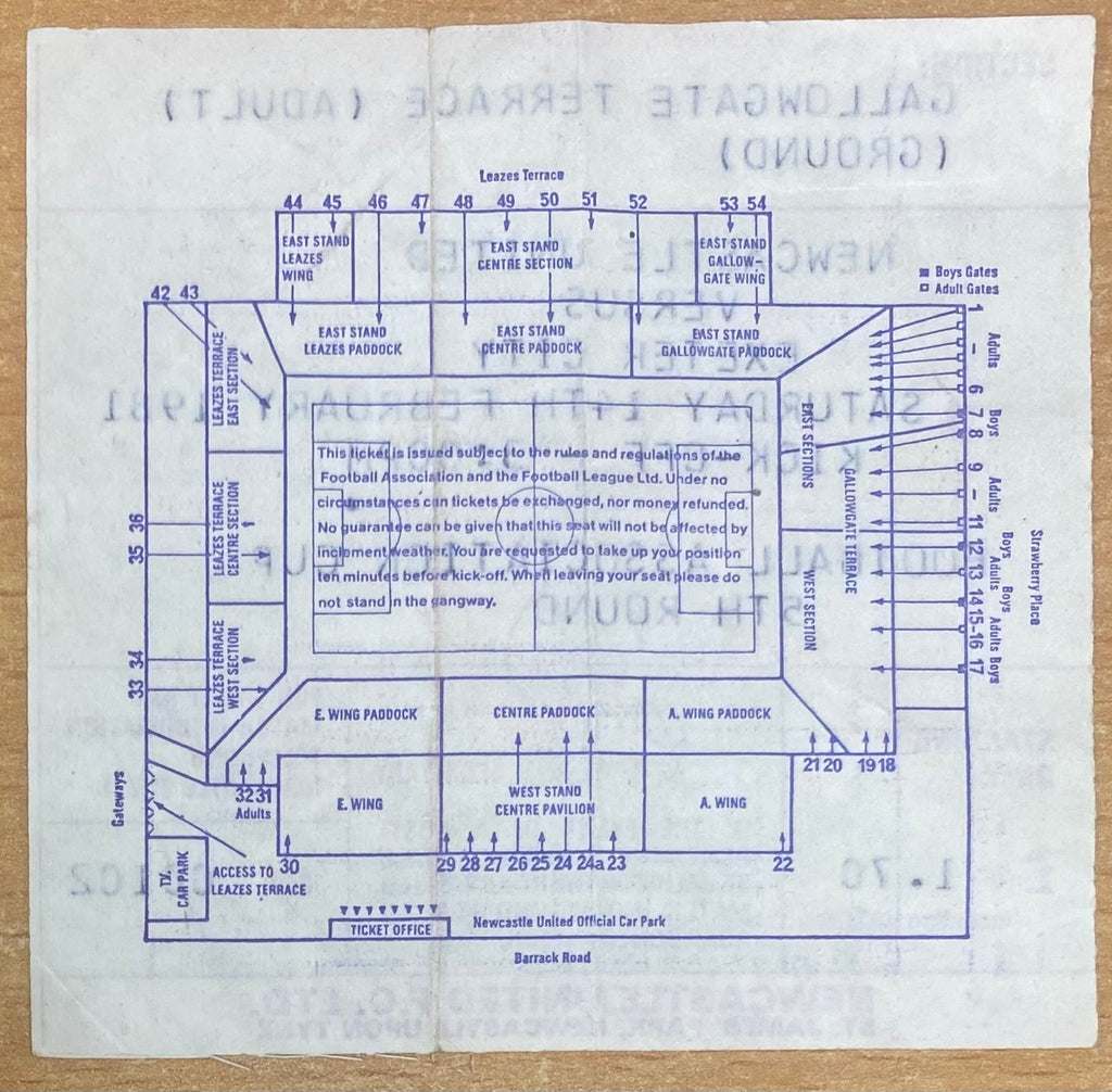 1980/81 ORIGINAL FA CUP 5TH ROUND TICKET NEWCASTLE UNITED V EXETER CITY