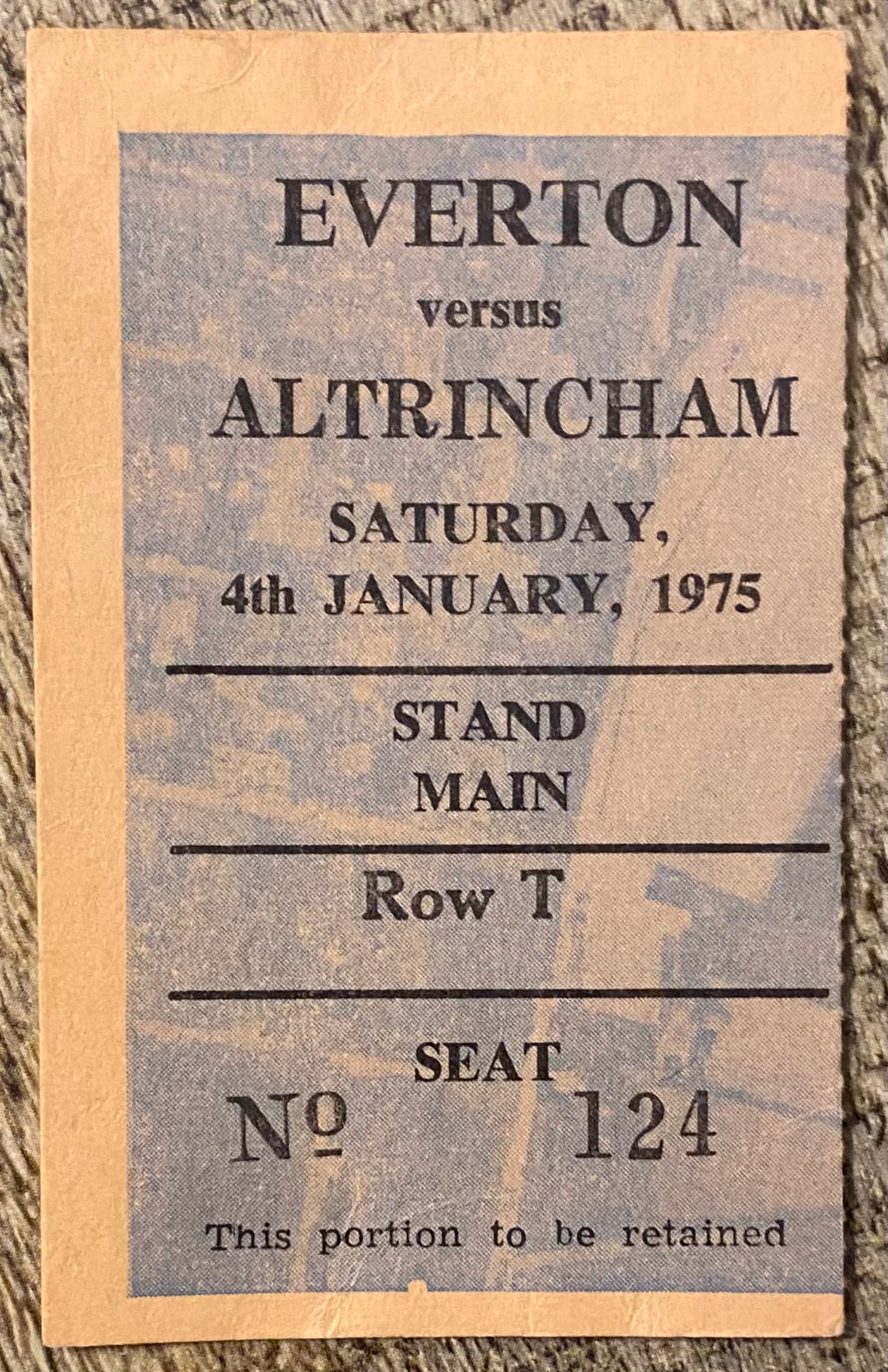 1974/75 ORIGINAL FA CUP 3RD ROUND TICKET EVERTON V ALTRINCHAM