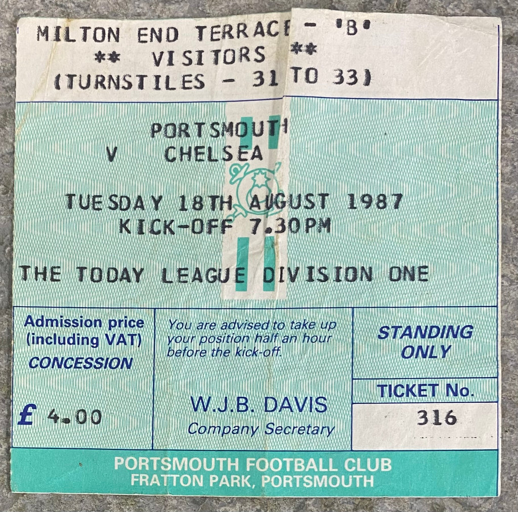 1987/88 ORIGINAL DIVISION 1 TICKET PORTSMOUTH V CHELSEA